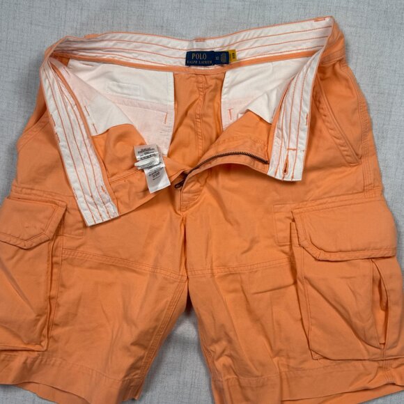 Polo Ralph Lauren Cargo Shorts Flat Front Orange Cotton Pockets Size 32 - Picture 5 of 12
